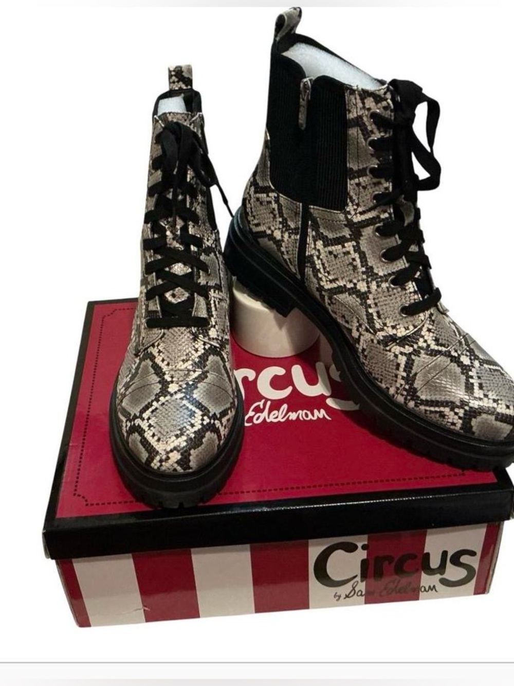 Circus by Sam Edelman Giovanny Combat Boots Sz 11 Snake Print New in Box